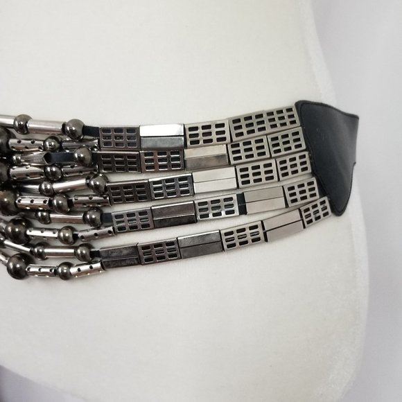 Vintage Avignon Chain Black Leather Belt Spain M/L - Picture 2 of 10